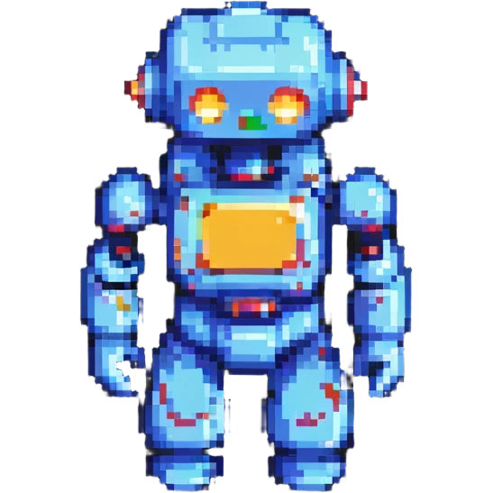 toy robot, pixel art style, blocky and retro emoji