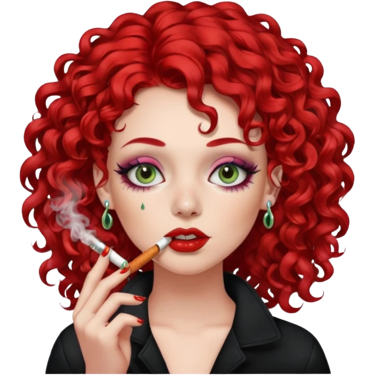 bright red curly hair alt girl with makeup and piercings smoking a joint emoji