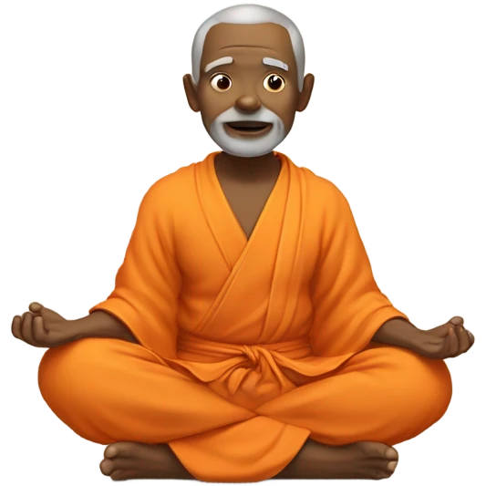 an old yogi with a peaceful and meditative expression. The character should be wearing an orange robe, symbolizing traditional yogic attire. The yogi can be sitting in a lotus position emoji