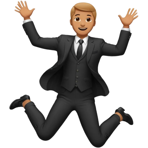 a man in a formal suit jumps with joy emoji