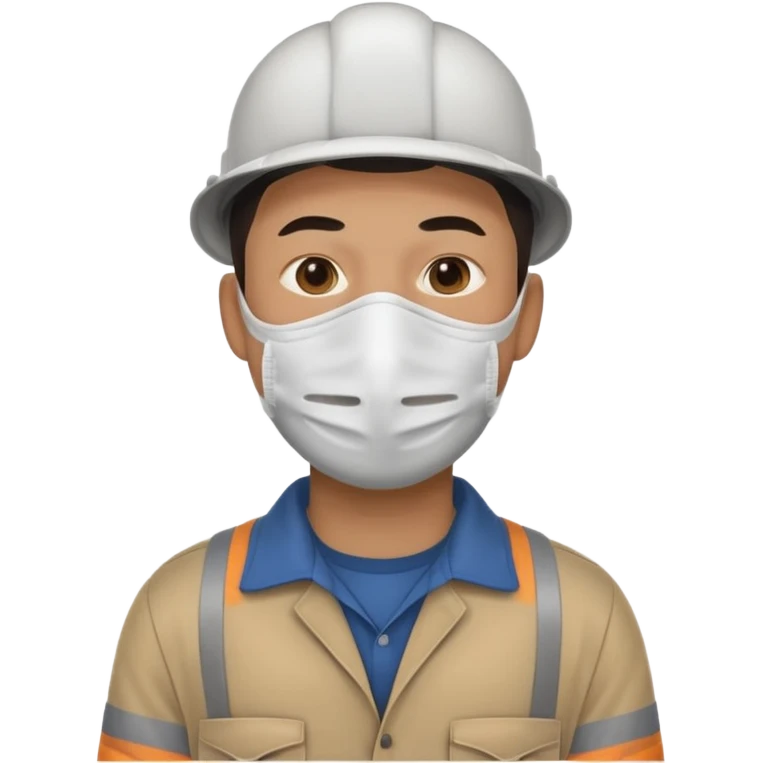 남자사람이 입의 전체에 마스크 쓰고있고, 작업복을 입고있는 이모지 emoji
