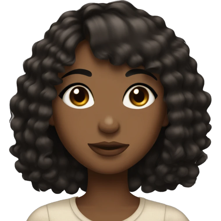 Pretty brown girl, with long lashes and black long hair with bangs emoji