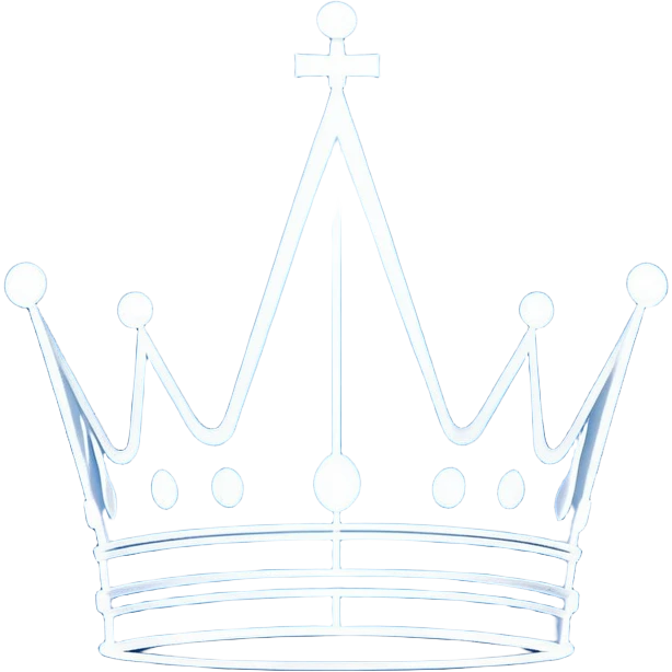 side view of a blue blueprint plan with minimal white lines and a simple crown drawing emoji