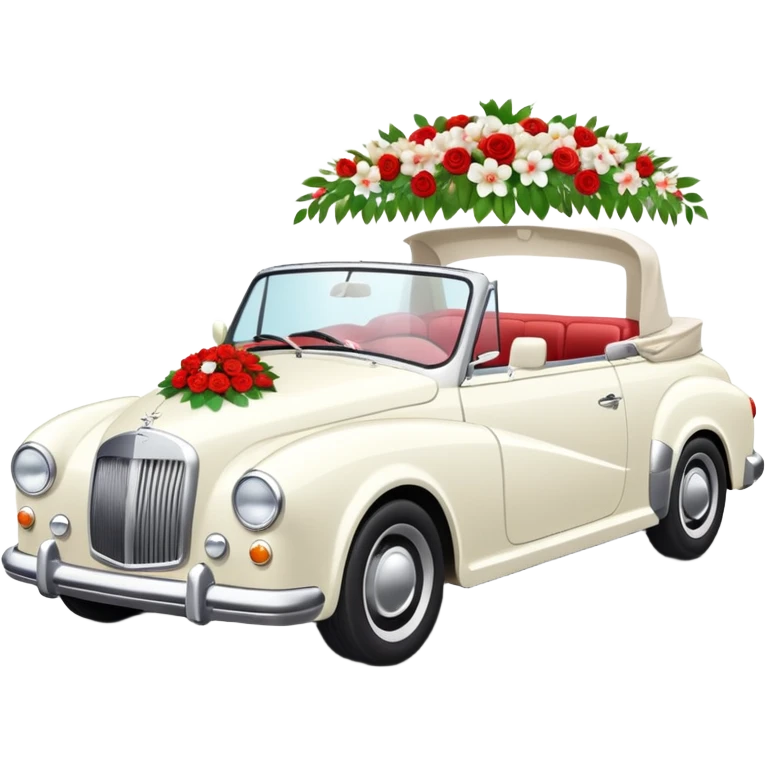 Luxury convertible car with wedding decorations, in profile emoji