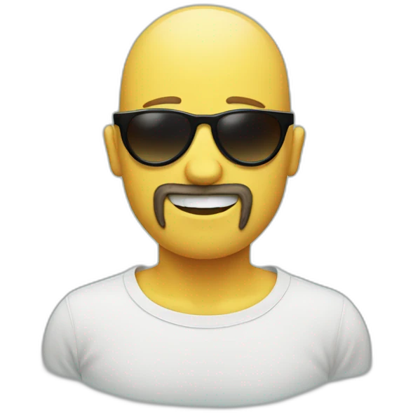 Smiley face with no hair, a beard and heart sunglasses emoji