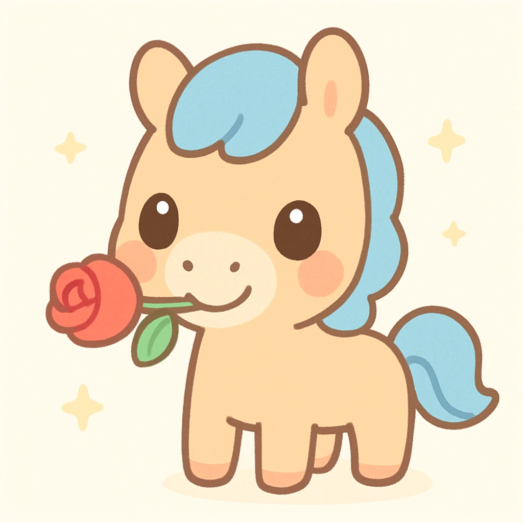 cute cartoon horse with a rose in its mouth emoji