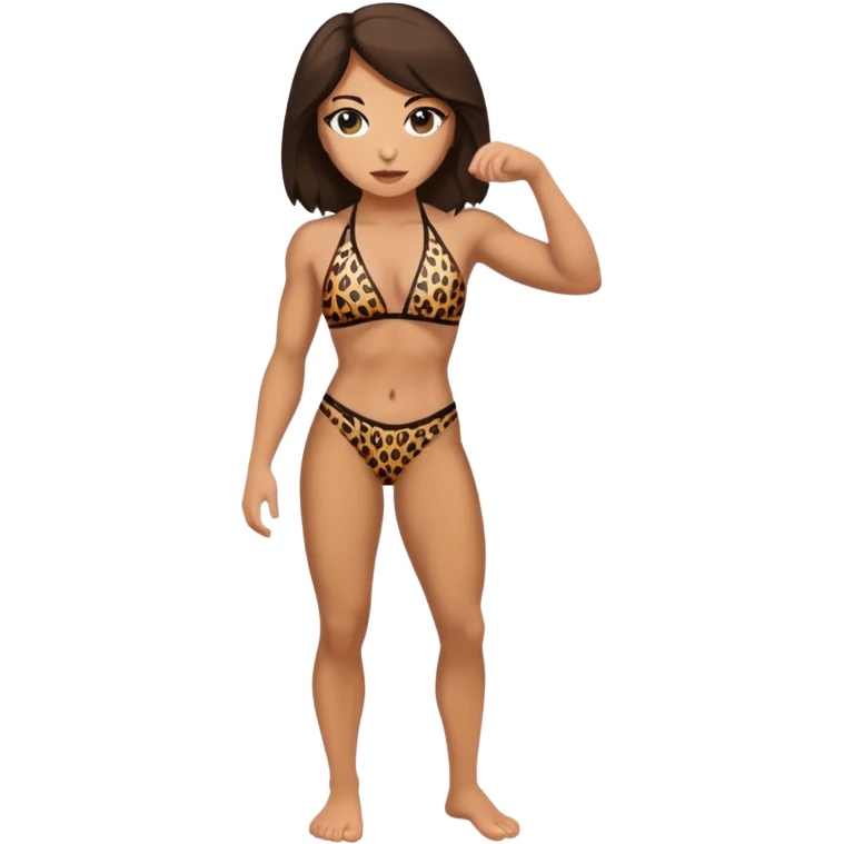 Barefoot brunette female wrestler wearing a leopard-print bikini emoji