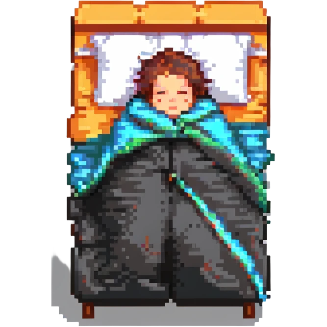 person sleeping under a blanket, pixel art style emoji