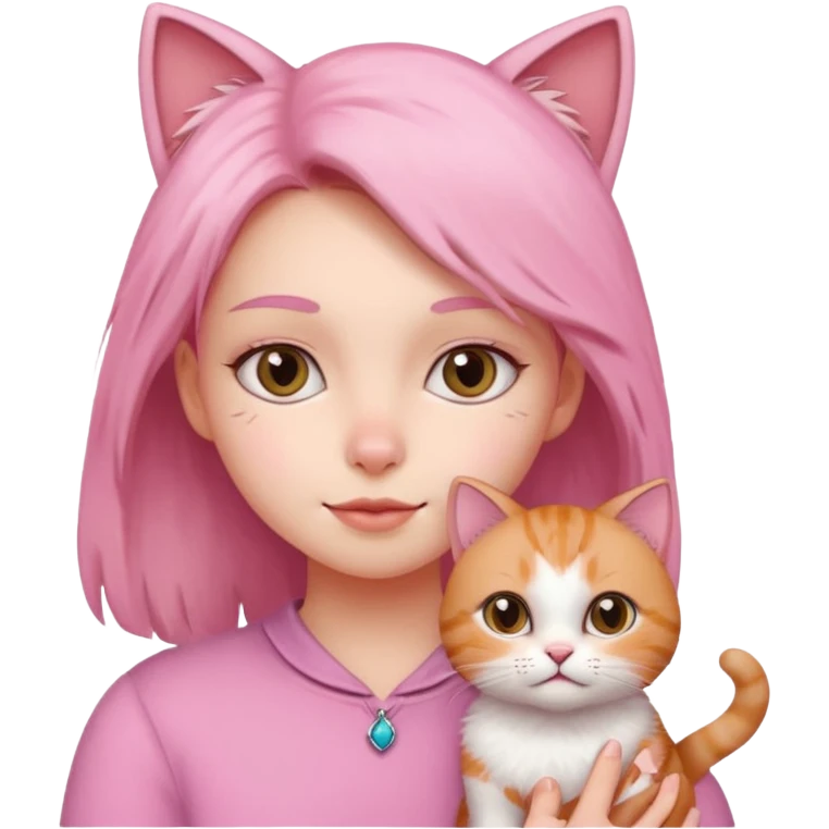 Девочка с кошкой в розовом emoji