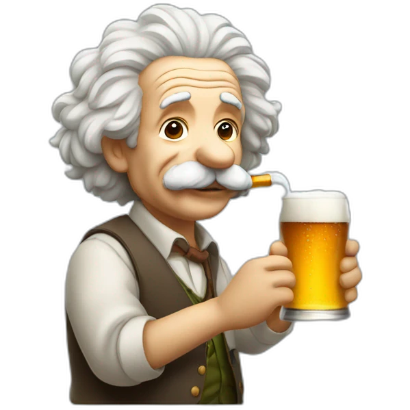 Einstein drinking beer and smoking emoji