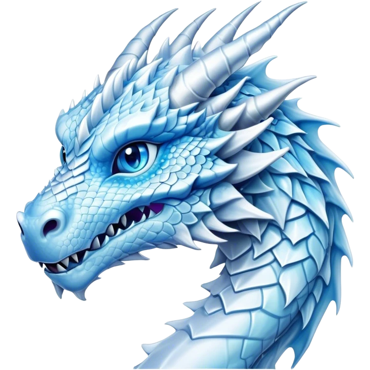 Cinematic Noble Beautiful Ice Dragon Portrait Emoji, Poised and majestic, with an ethereal, crystalline body adorned in intricately detailed scales of frosty blues and silvery whites reminiscent of glacial ice and delicate snowflakes, and piercing, cool eyes reflecting winter’s clarity; rendered with lifelike texture and subtle natural highlights, high shine, elegant and formidable, styled with an aura of chilling mythic beauty, focused and serene, soft glowing outline, capturing the essence of a legendary ice sovereign ready to glide gracefully out of the screen with timeless frosty allure! emoji