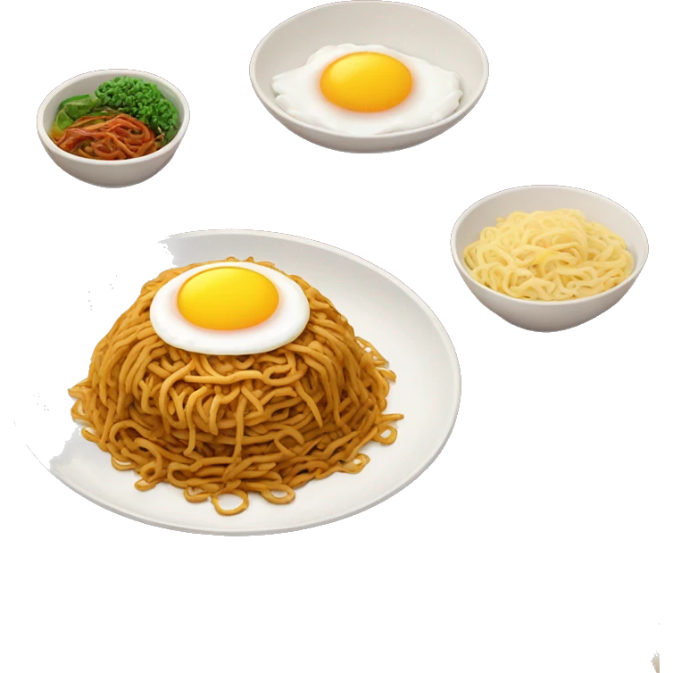 mie goreng with egg on a plate on the top of table emoji
