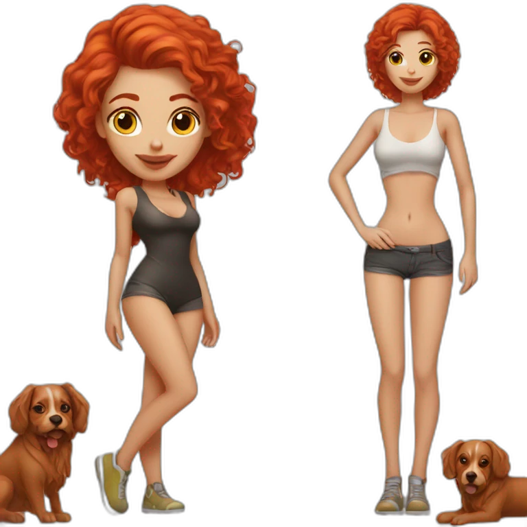 Red hair sexy girl and bishon dog emoji