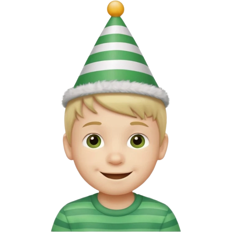 a little boy with birthday hat, striped green shirt















 emoji