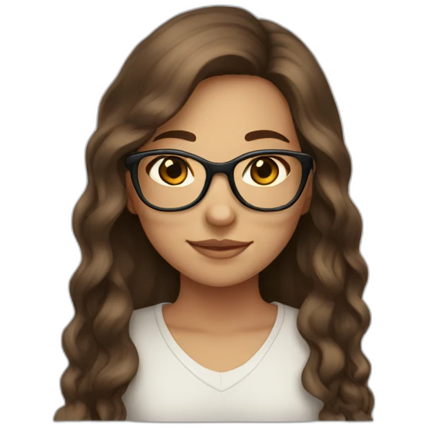 long brown hair girl, brown eyes, with glasses, light skin emoji