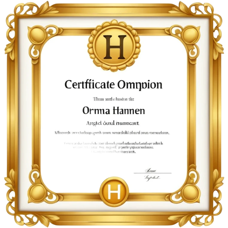 certificate with the letter H inside, bold font emoji