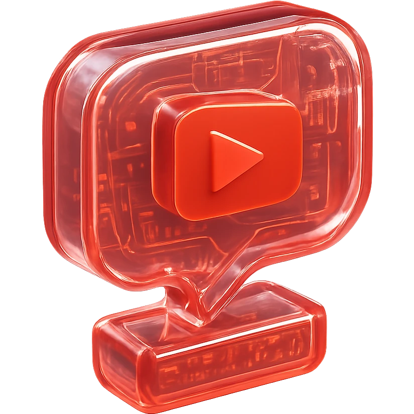 red speech bubble with a red YouTube play button, like a trophy, glossy circuit style emoji