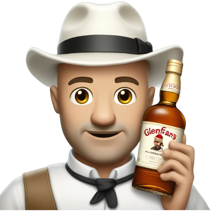 realistic meme of bald man with white bart mit jackey with Glenfarclas 35yo emoji