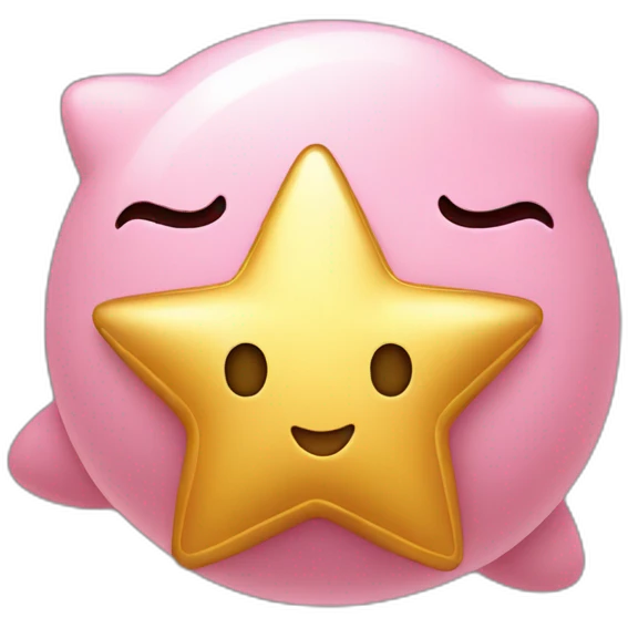 cute happy Kirby holding a golden star emoji