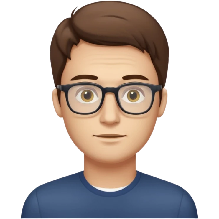 a young man around 30 years old, with brown hair, longer rectangular face, light yellow skin color, small eyes with rectangle shape glasses, without beard, no forehead wrinkles emoji