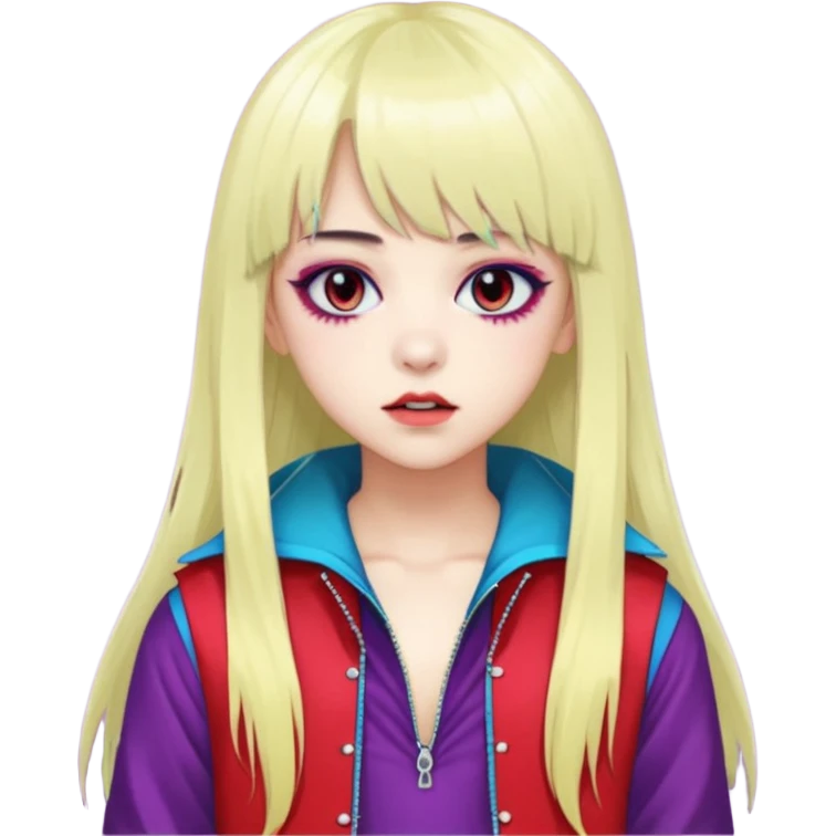  portrait-of-a-vampire-k-pop-idol,-wearing-a-stylish-streetwear-outfit-with-layered-colorful-clothing,-long-hair-with-bangs,-makeup,- emoji