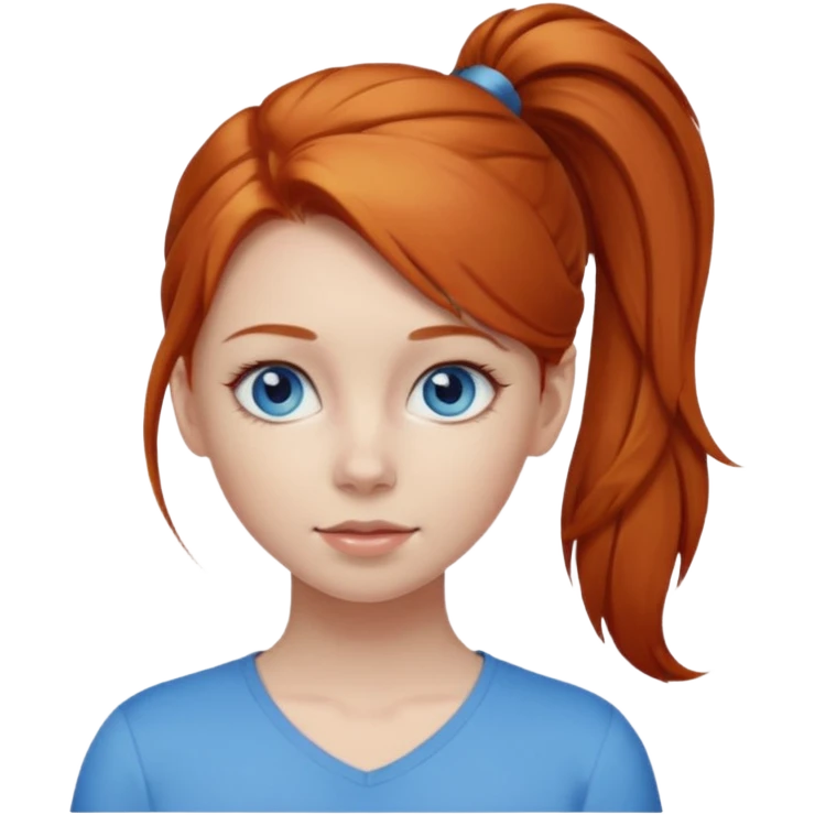 girl with ginger hair in a ponytail and blue eyes emoji