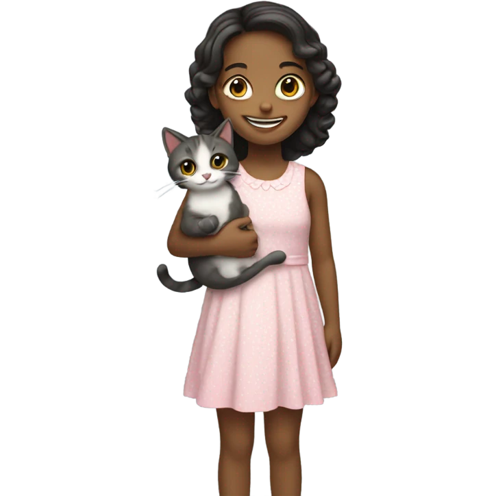 smiling girl in dress with cat emoji