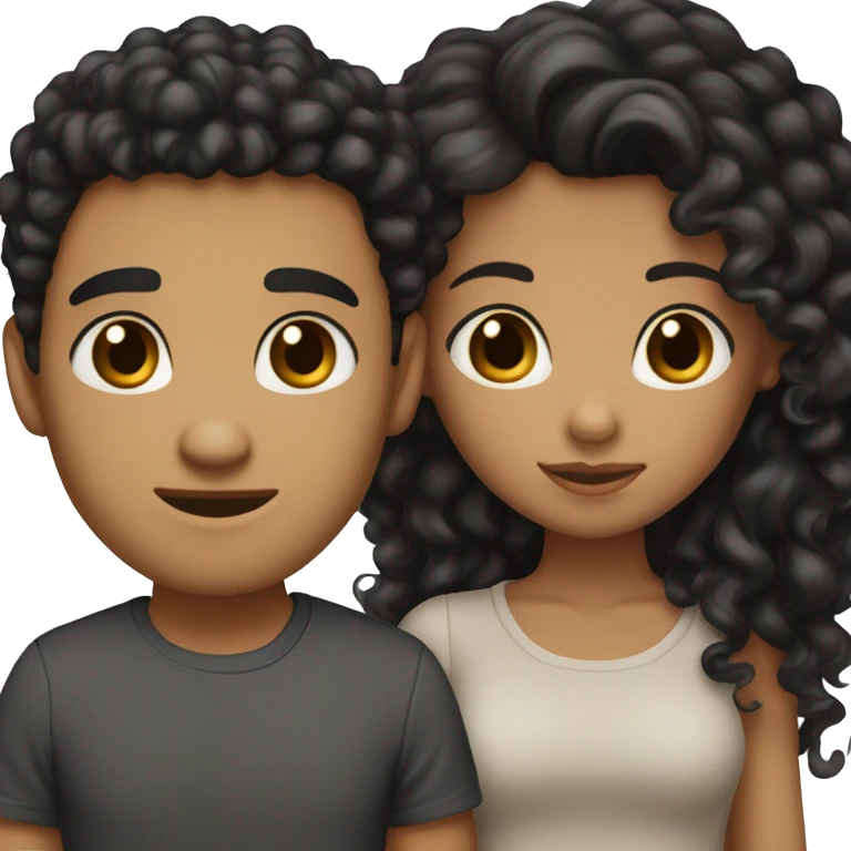 A couple where the girl light skin has black hair fair skin and brown eyes and the boy has medium tone skin black some what curly hair and brown eyes  emoji
