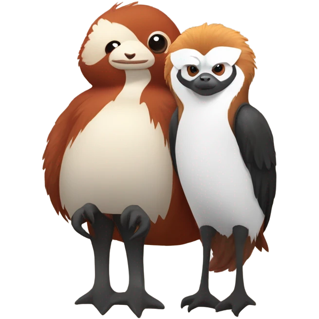 Pelican hanging out with a red panda emoji