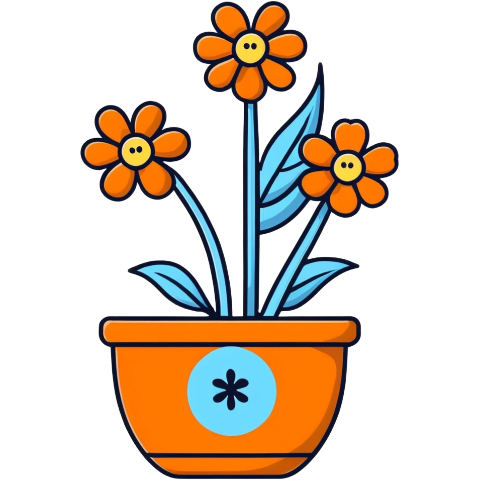 pastel blue flowers growing in a cute pot emoji