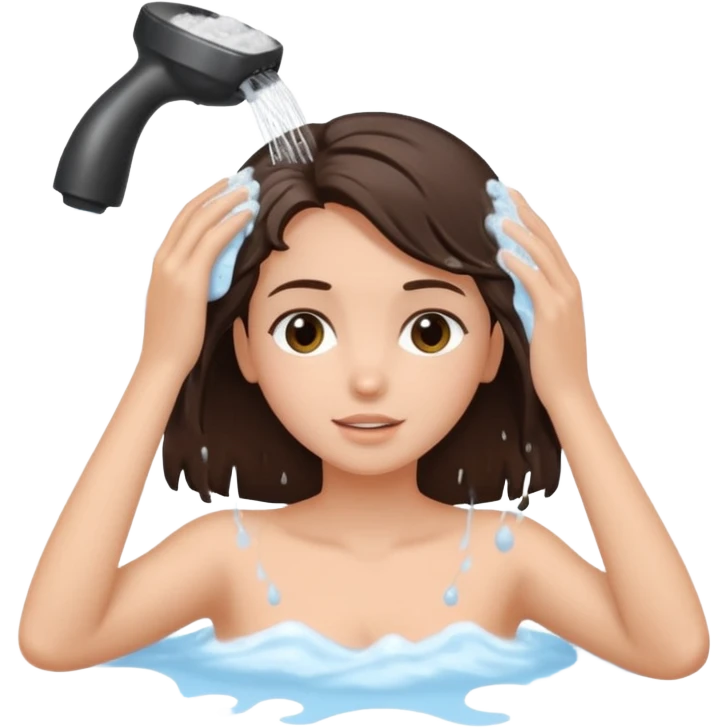 Beautifull brunette girl wash her hair, realistic  emoji