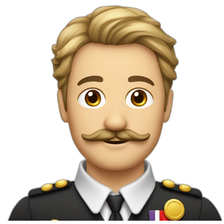 Homme avec des cheveux plaqué sur le côté avec un uniforme allemand et une petite moustache en forme de carré emoji