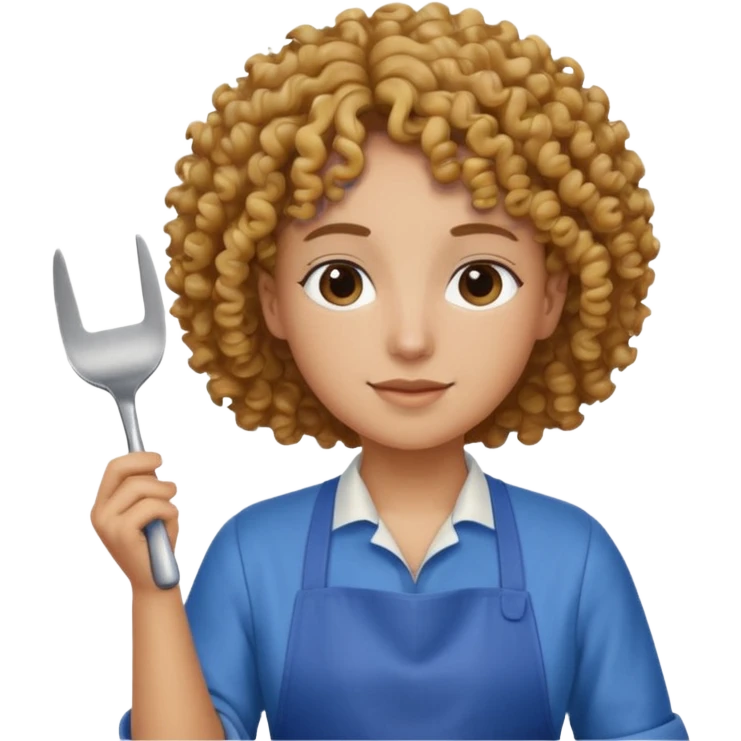 person with curly hair in blue apron emoji