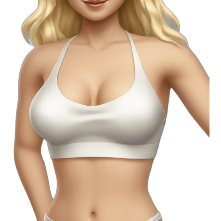 hyperrealistic caucasian blonde female body white bikini top grey mini skirt emoji