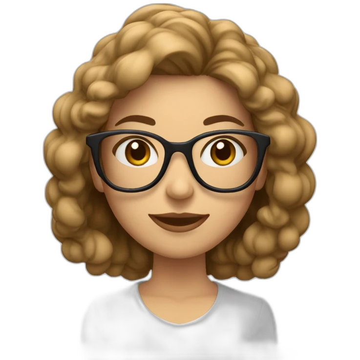 Mujer piel blanca pelo castaño lacio y  largo con lentes emoji