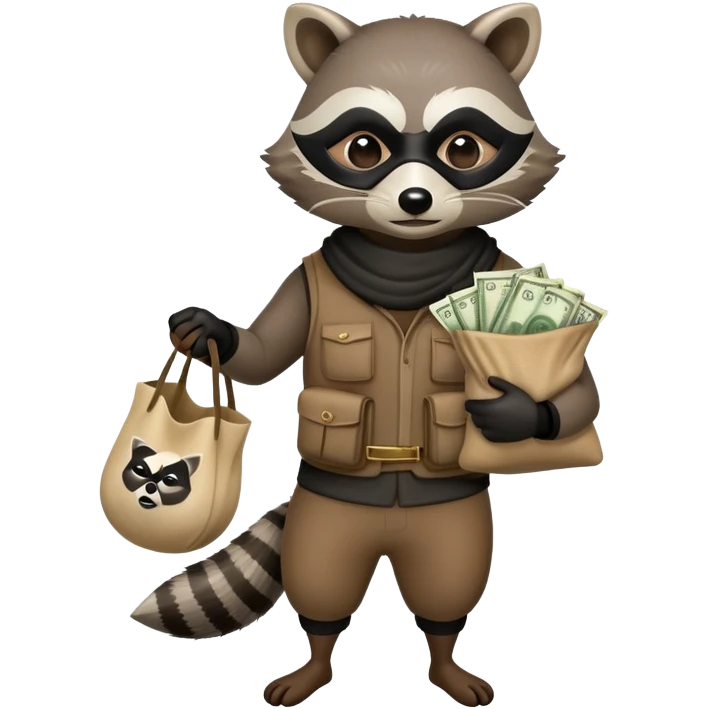 raccoon thief with mask and money bag emoji