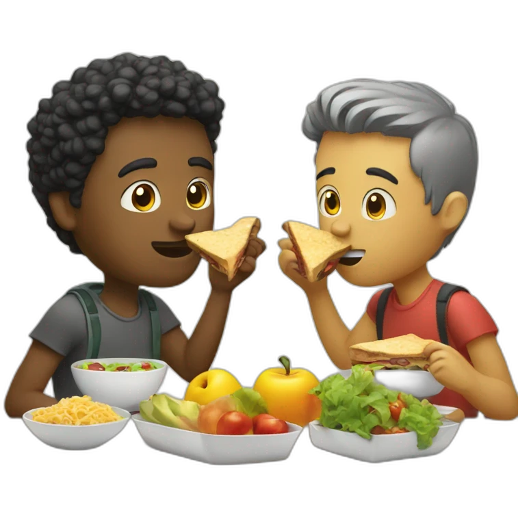 Two friends man eat lunch emoji