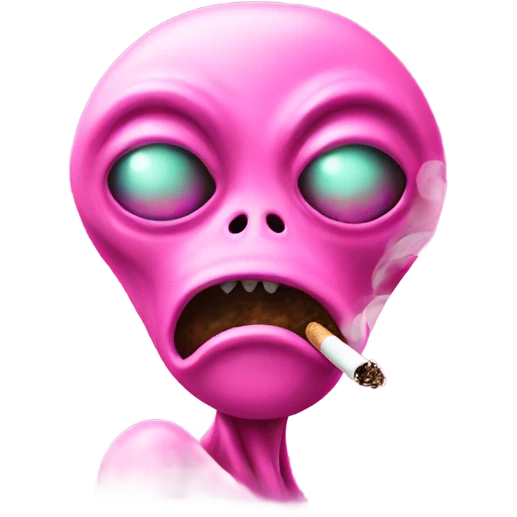 Pink alien smoking reefer emoji