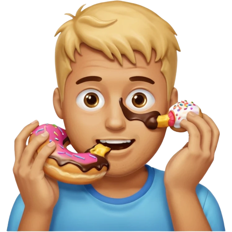 A man messily eating a filled donut, the donut is filled with Boston cream and it’s making a mess everywhere emoji