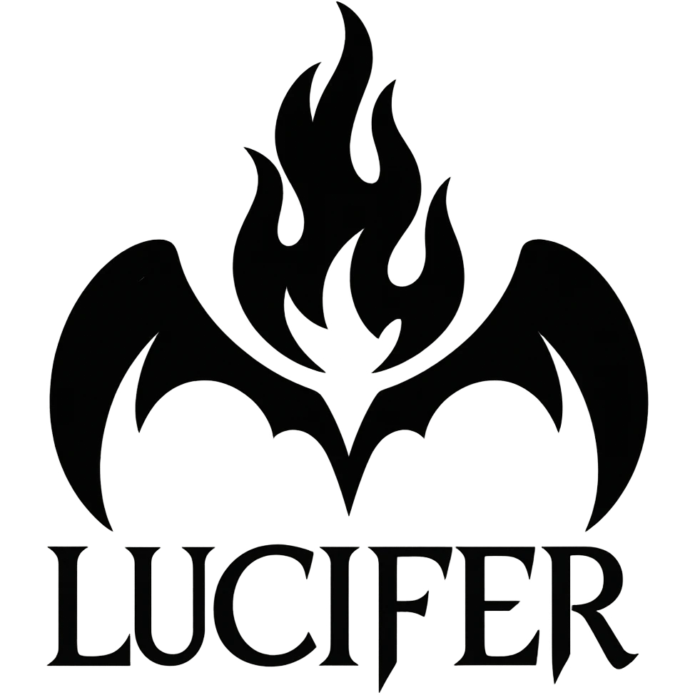 Lucifer's emblem, dramatic, dark, and mystical, with a stylized flame or fallen angel motif, bold and iconic emoji