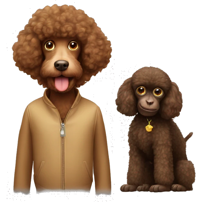 Brown poodle with a monkey emoji