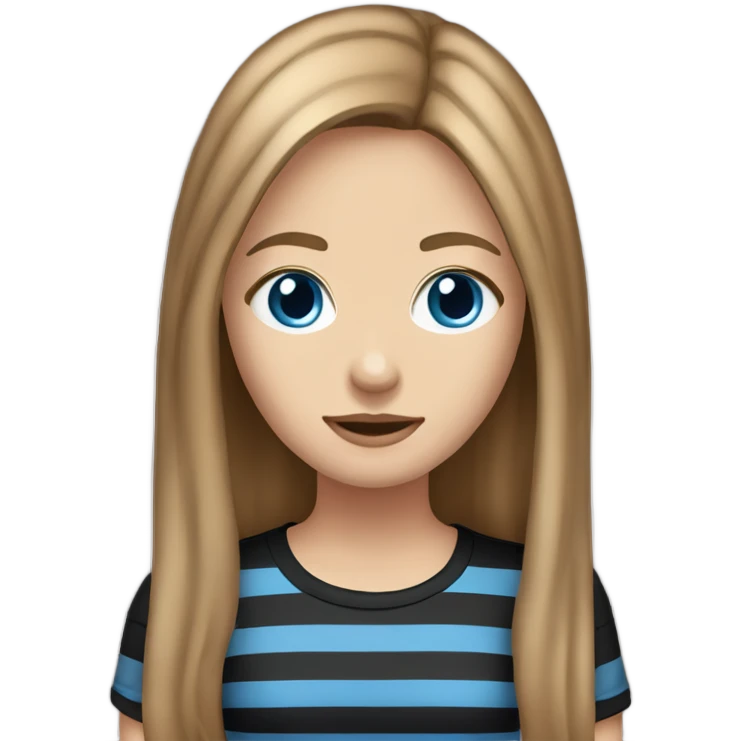 long light brown hair woman blue eyes black stripy t-shirt emoji