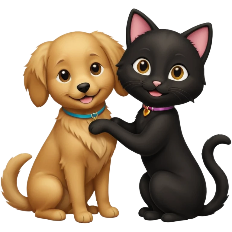 1 golden retriever and 1 black cat romancing emoji