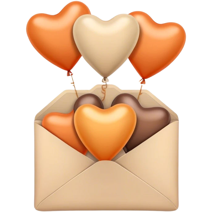brown love letter in pastel beige and dark orange metallic heart-shaped balloons emoji
