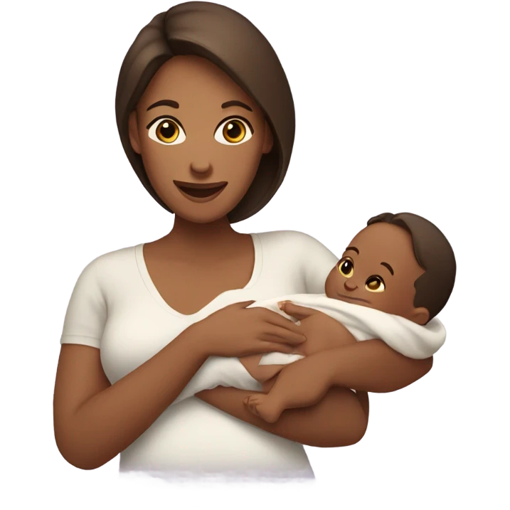 a woman holding her baby after giving birth. the woman have brown hair and looks happy emoji