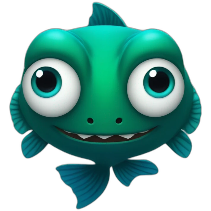 dark green fish with blue eyes with human  arms  instead of a fin emoji