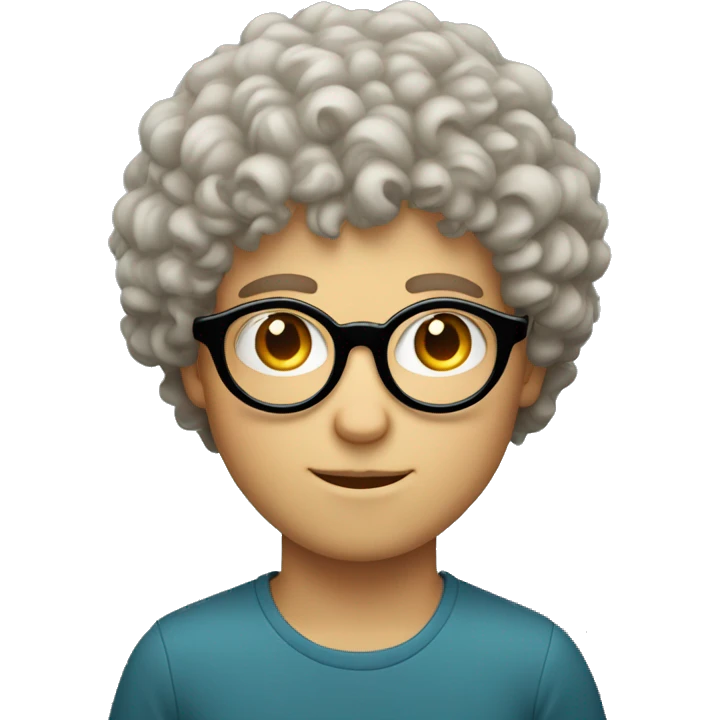 White boy with curly hair, big circle round glasses, and triangle head shape emoji