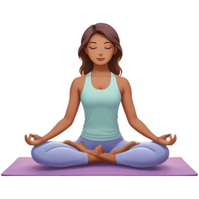 A peaceful person practicing yoga on a calm beach at sunrise, in a serene meditative pose. Soft pastel colors surround the scene, with gentle waves in the background and smooth, flowing lines representing balance and tranquility. The atmosphere feels centered and mindful. emoji