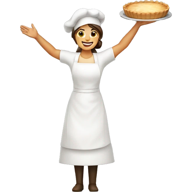 female baker with arms up like holding a pie emoji