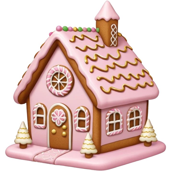 light pink and gold and white gingerbread house emoji